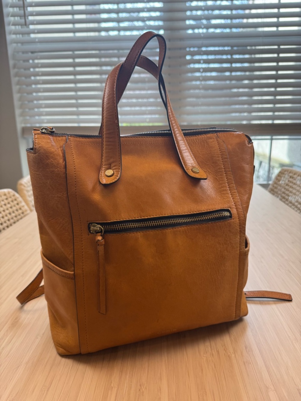 Lodis Catalina Convertible Leather Backpack Tote in Honey Oak